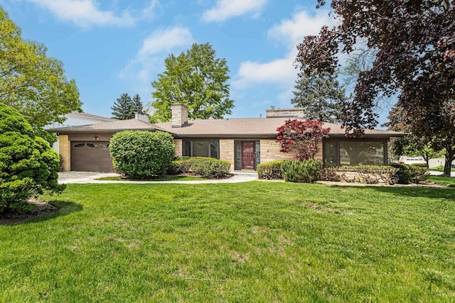 6801 N Lexington Ln, Niles, IL 60714 - single story home with a garage, a front yard, a chimney, and driveway