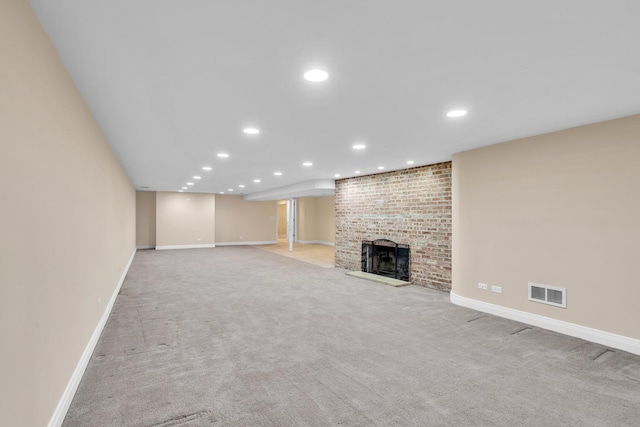 6801 N Lexington Ln, Niles, IL 60714 - unfurnished living room featuring carpet floors, recessed lighting, a fireplace, and baseboards