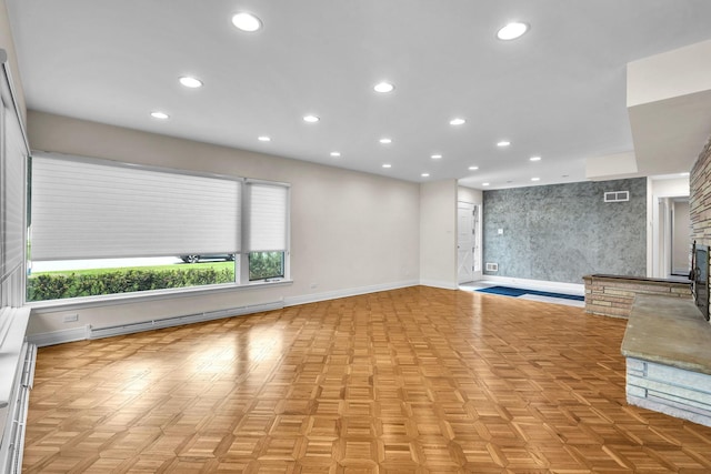 6801 N Lexington Ln, Niles, IL 60714 - unfurnished living room with recessed lighting, baseboards, and baseboard heating
