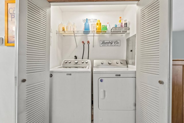washroom featuring independent washer and dryer and electric panel