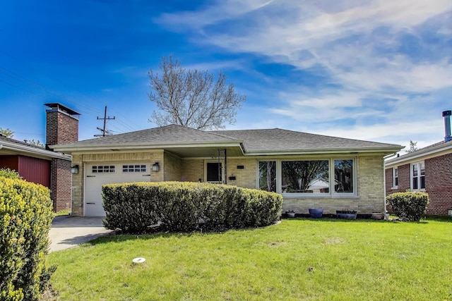929 N Delphia Ave, Park Ridge, IL 60068 - ranch-style home featuring brick siding, an attached garage, a front lawn, and roof with shingles
