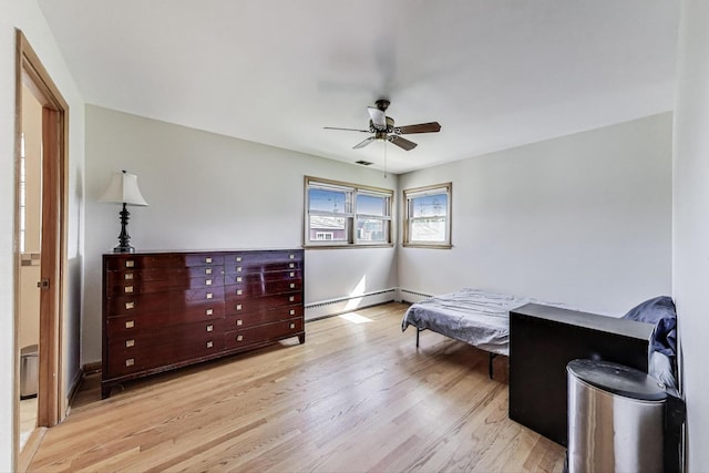 929 N Delphia Ave, Park Ridge, IL 60068 - bedroom with wood finished floors, a baseboard radiator, a ceiling fan, and baseboards
