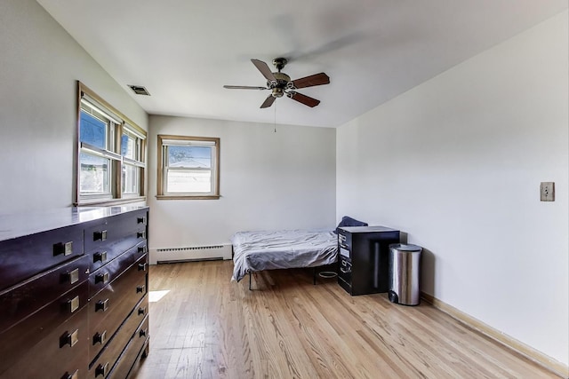 929 N Delphia Ave, Park Ridge, IL 60068 - bedroom with baseboard heating, light wood-style flooring, and ceiling fan