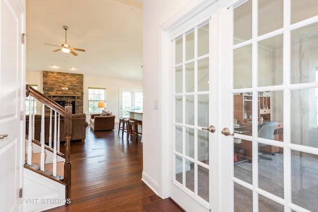 3815 Ridge Pointe Dr, Geneva, IL 60134 - hallway featuring french doors, dark wood-type flooring, and vaulted ceiling