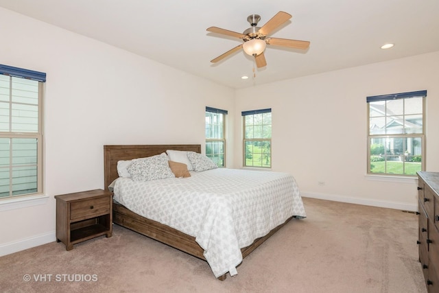3815 Ridge Pointe Dr, Geneva, IL 60134 - bedroom with light carpet, recessed lighting, and a ceiling fan