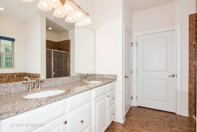 3815 Ridge Pointe Dr, Geneva, IL 60134 - bathroom with a stall shower, double vanity, and tile patterned floors