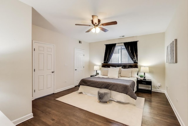 2303 W Chicago Ave Unit 2, Chicago, IL 60622 - bedroom with dark wood-style floors, baseboards, and ceiling fan