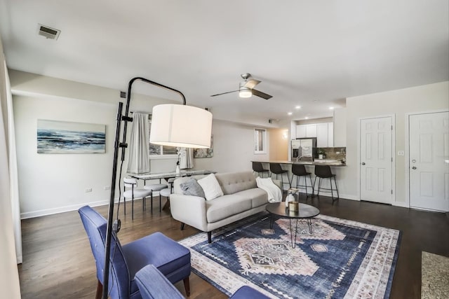 2303 W Chicago Ave Unit 2, Chicago, IL 60622 - living area featuring baseboards, dark wood-style flooring, ceiling fan, and recessed lighting