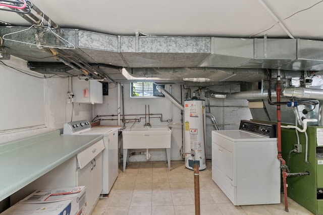 317 Blackhawk Rd, Riverside, IL 60546 - basement featuring water heater, light tile patterned floors, a sink, and washing machine and clothes dryer