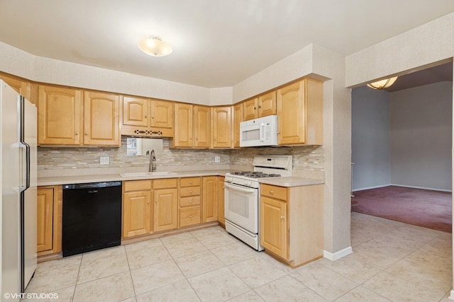 1092 Aberdeen Ln, Mundelein, IL 60060 - kitchen with white appliances, a sink, light brown cabinets, and light countertops
