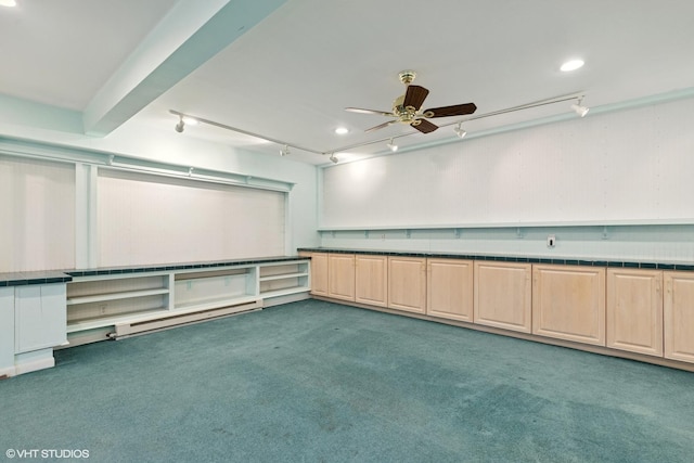 1092 Aberdeen Ln, Mundelein, IL 60060 - spare room featuring carpet, a ceiling fan, baseboard heating, recessed lighting, and rail lighting