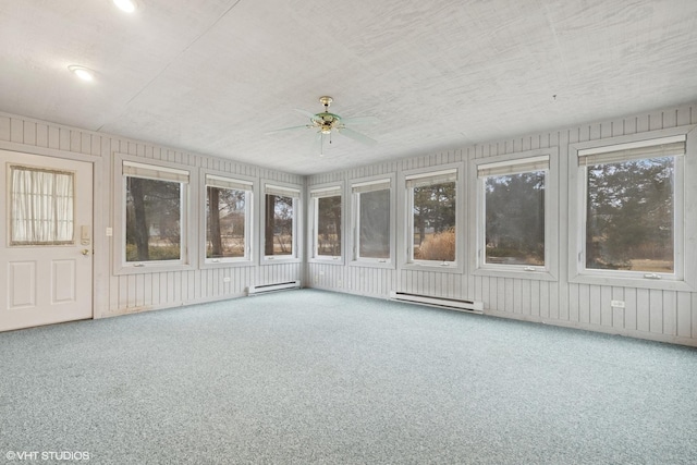 1092 Aberdeen Ln, Mundelein, IL 60060 - unfurnished sunroom featuring ceiling fan and a baseboard heating unit