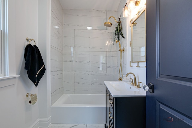 842 Mapleton Ave, Oak Park, IL 60302 - bathroom with vanity, tub / shower combination, and marble finish floors