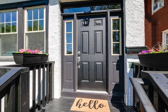 842 Mapleton Ave, Oak Park, IL 60302 - property entrance with stucco siding and cooling unit