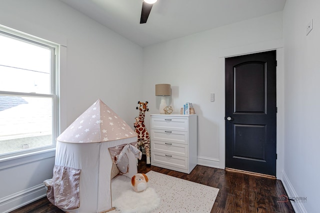 842 Mapleton Ave, Oak Park, IL 60302 - game room featuring dark wood-style floors, healthy amount of natural light, baseboards, and a ceiling fan
