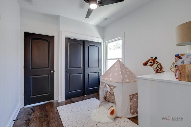 842 Mapleton Ave, Oak Park, IL 60302 - bedroom with dark wood-type flooring, a closet, ceiling fan, and baseboards