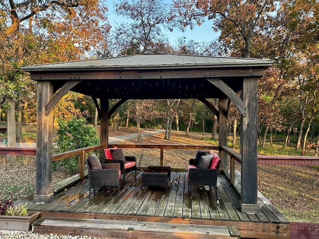 10081 Haas Rd, Rockton, IL 61072 - wooden terrace featuring a gazebo and an outdoor living space