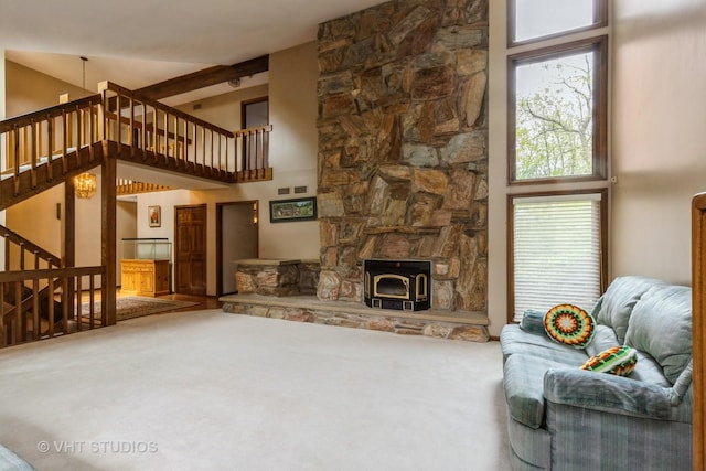 38695 N Shagbark Ln, Wadsworth, IL 60083 - carpeted living room with a high ceiling and stairs