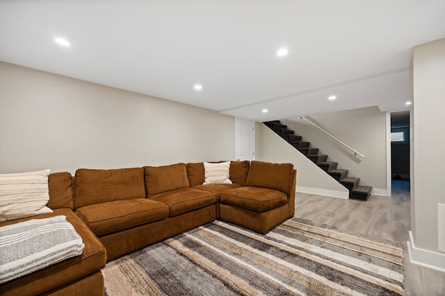 2215 Barger Ct, Wheaton, IL 60189 - living room featuring wood finished floors, stairway, and recessed lighting