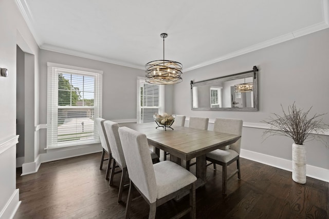 2215 Barger Ct, Wheaton, IL 60189 - dining space featuring a chandelier, ornamental molding, and dark wood-style floors