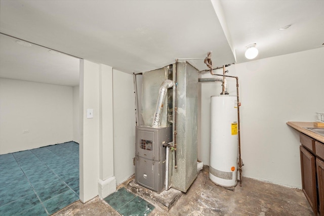 utilities featuring water heater and heating unit