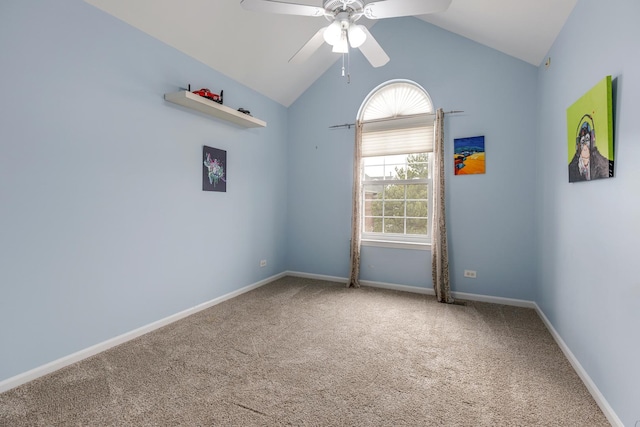 119 Allerton Dr, Schaumburg, IL 60194 - spare room featuring carpet floors, vaulted ceiling, a ceiling fan, and baseboards