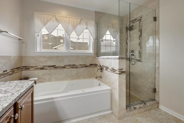 119 Allerton Dr, Schaumburg, IL 60194 - full bathroom featuring vanity, a bath, and a shower stall
