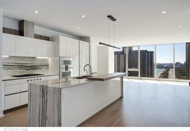 363 E Wacker Dr Unit 1903, Chicago, IL 60601 - kitchen with a sink, modern cabinets, white cabinets, tasteful backsplash, and stainless steel double oven