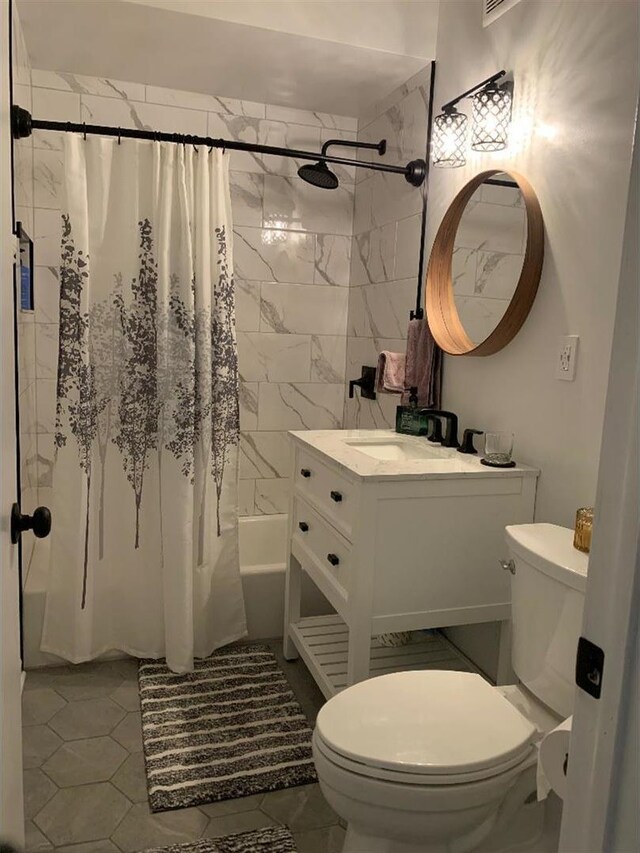 8632 New England Ave, Burbank, IL 60459 - bathroom featuring toilet, shower / bath combination with curtain, and vanity