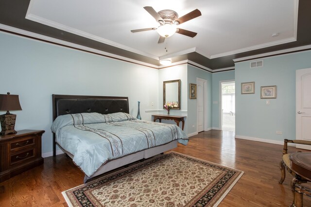 5419 Rita Ave, Crystal Lake, IL 60014 - bedroom featuring ornamental molding, wood finished floors, baseboards, and a ceiling fan