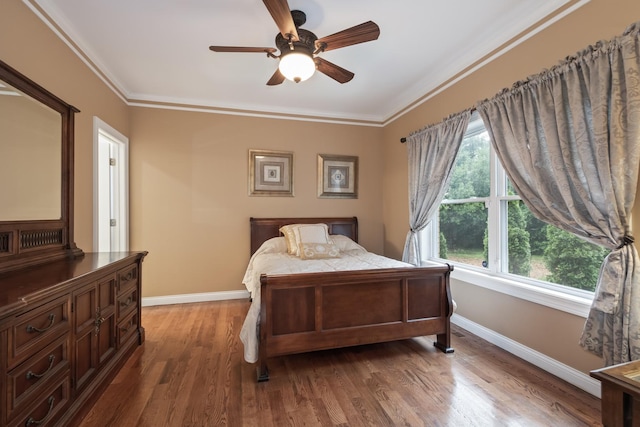 5419 Rita Ave, Crystal Lake, IL 60014 - bedroom with baseboards, wood finished floors, ornamental molding, and a ceiling fan