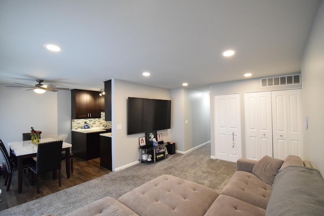378 Wilmington Dr Unit B1, Bartlett, IL 60103 - living area featuring recessed lighting, dark colored carpet, ceiling fan, and baseboards