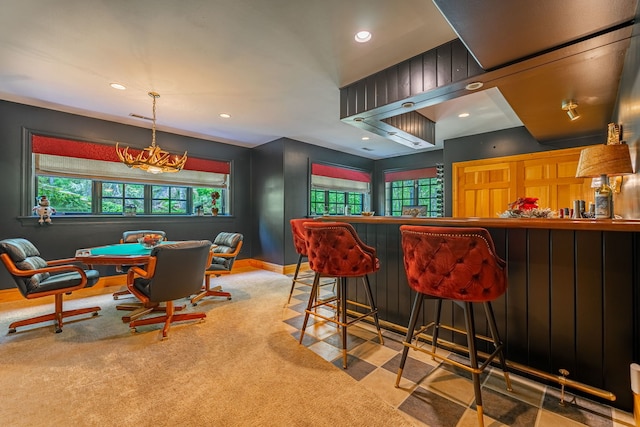 9430 Reserve Dr, Caledonia, IL 61011 - indoor dry bar with baseboards, carpet flooring, and recessed lighting