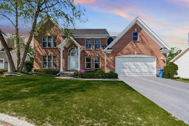 2164 Tellis Ln, Lisle, IL 60532 - traditional-style house featuring brick siding, driveway, a front lawn, and a garage