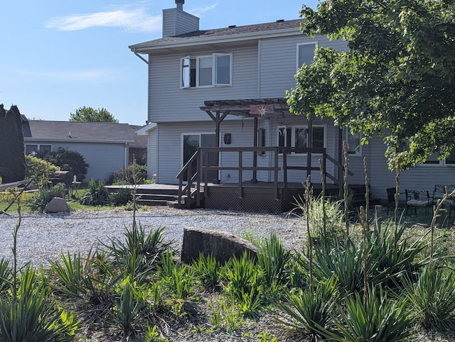 1372 Pheasant Chase Cir, Beecher, IL 60401 - rear view of property with a wooden deck, a pergola, and a chimney