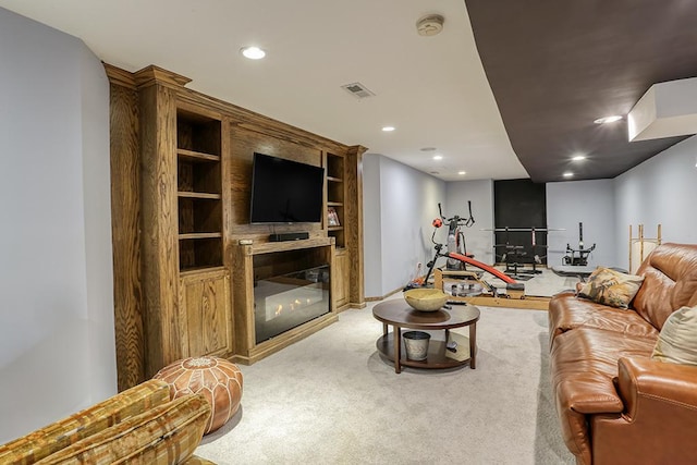 1372 Pheasant Chase Cir, Beecher, IL 60401 - carpeted living area with recessed lighting and a glass covered fireplace
