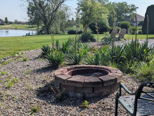 1372 Pheasant Chase Cir, Beecher, IL 60401 - view of grassy yard with an outdoor fire pit and a water view