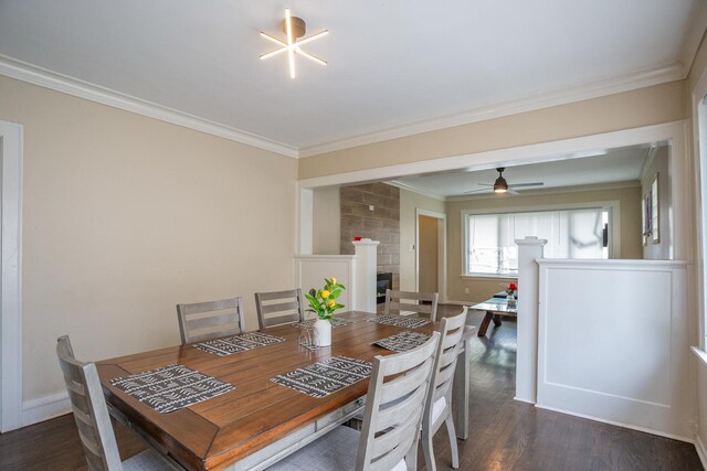 9226 S Ellis Ave, Chicago, IL 60619 - dining space with ornamental molding, dark wood-style flooring, a ceiling fan, and baseboards