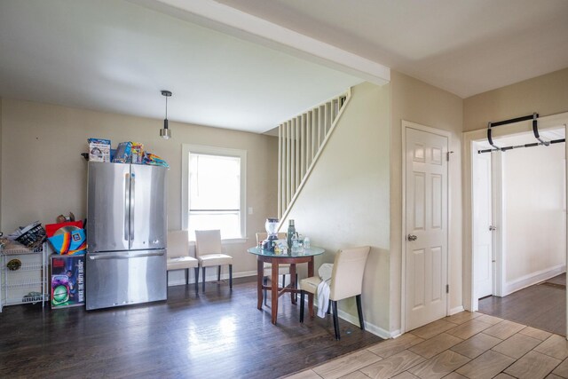 9226 S Ellis Ave, Chicago, IL 60619 - kitchen featuring freestanding refrigerator, wood finished floors, and baseboards