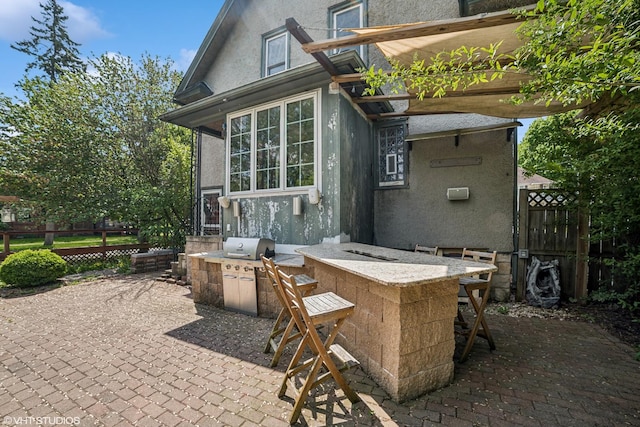 827 Lewis St, Dekalb, IL 60115 - view of patio / terrace featuring fence and an outdoor kitchen