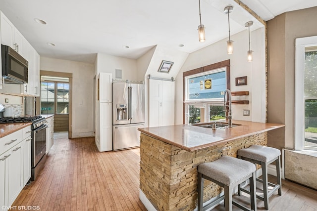 827 Lewis St, Dekalb, IL 60115 - kitchen featuring stainless steel appliances, a sink, light wood-type flooring, white cabinetry, and a breakfast bar area