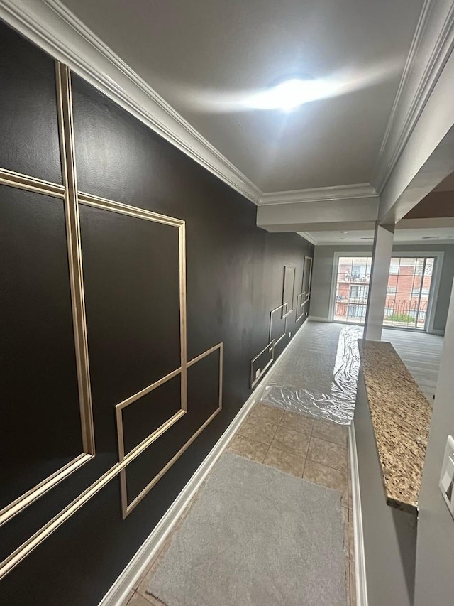 6135 W 94th St Unit C6, Oak Lawn, IL 60453 - hall with crown molding, tile patterned flooring, and baseboards