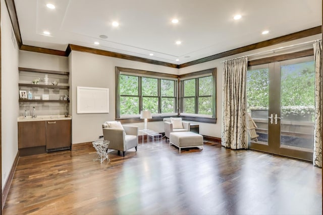 6535 N Tower Circle Dr, Lincolnwood, IL 60712 - living area with recessed lighting, dark wood-style floors, french doors, and baseboards