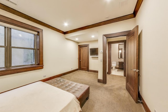 6535 N Tower Circle Dr, Lincolnwood, IL 60712 - bedroom with light colored carpet, baseboards, ornamental molding, and recessed lighting