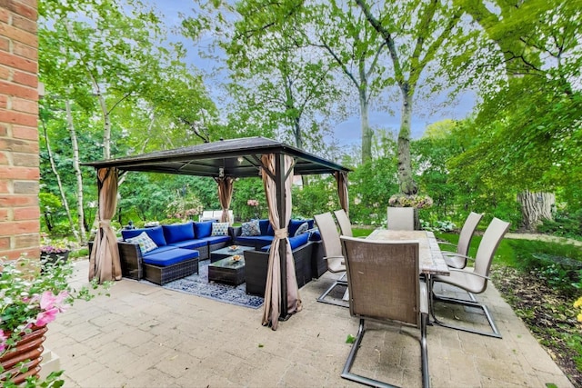 6535 N Tower Circle Dr, Lincolnwood, IL 60712 - view of patio / terrace with a gazebo, an outdoor hangout area, and outdoor dining space