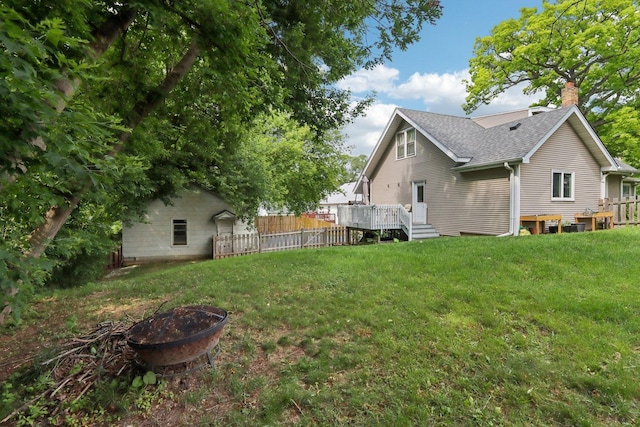 38 Highview Ave, Fox Lake, IL 60020 - view of yard with an outdoor fire pit and a deck
