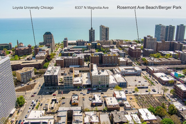 city view with a large body of water