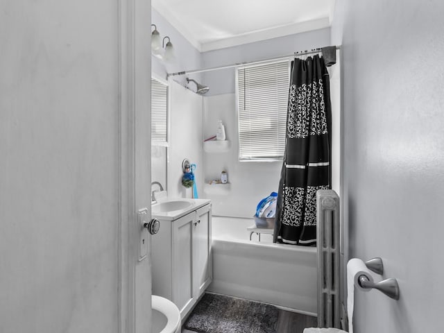 112 Webb St, Calumet City, IL 60409 - full bath with vanity, bathtub / shower combination, wood finished floors, and radiator