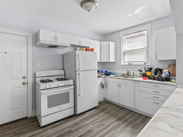 112 Webb St, Calumet City, IL 60409 - kitchen with white appliances, a sink, white cabinetry, and wood finished floors
