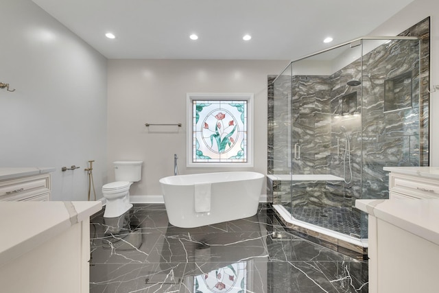 471 Stagecoach, Glen Ellyn, IL 60137 - full bathroom with marble tiled flooring, vanity, a marble finish shower, recessed lighting, and a freestanding tub